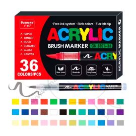 PLUMONES ACRÍLICOS PUNTA PINCEL X36